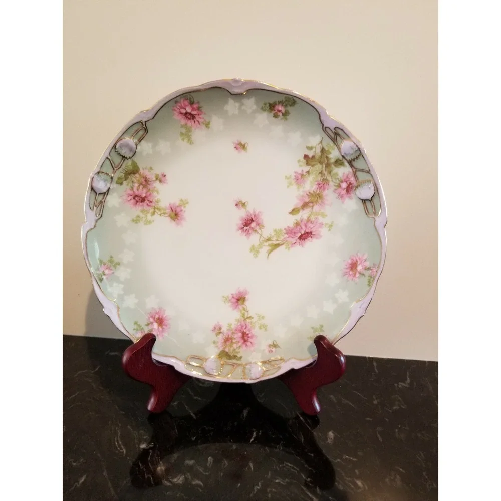 Antique BRC Bavaria Porcelainl Floral Gold Trim Plate 8.75